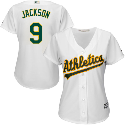 Athletics #9 Reggie Jackson White Home Women's Stitched MLB Jersey - Click Image to Close